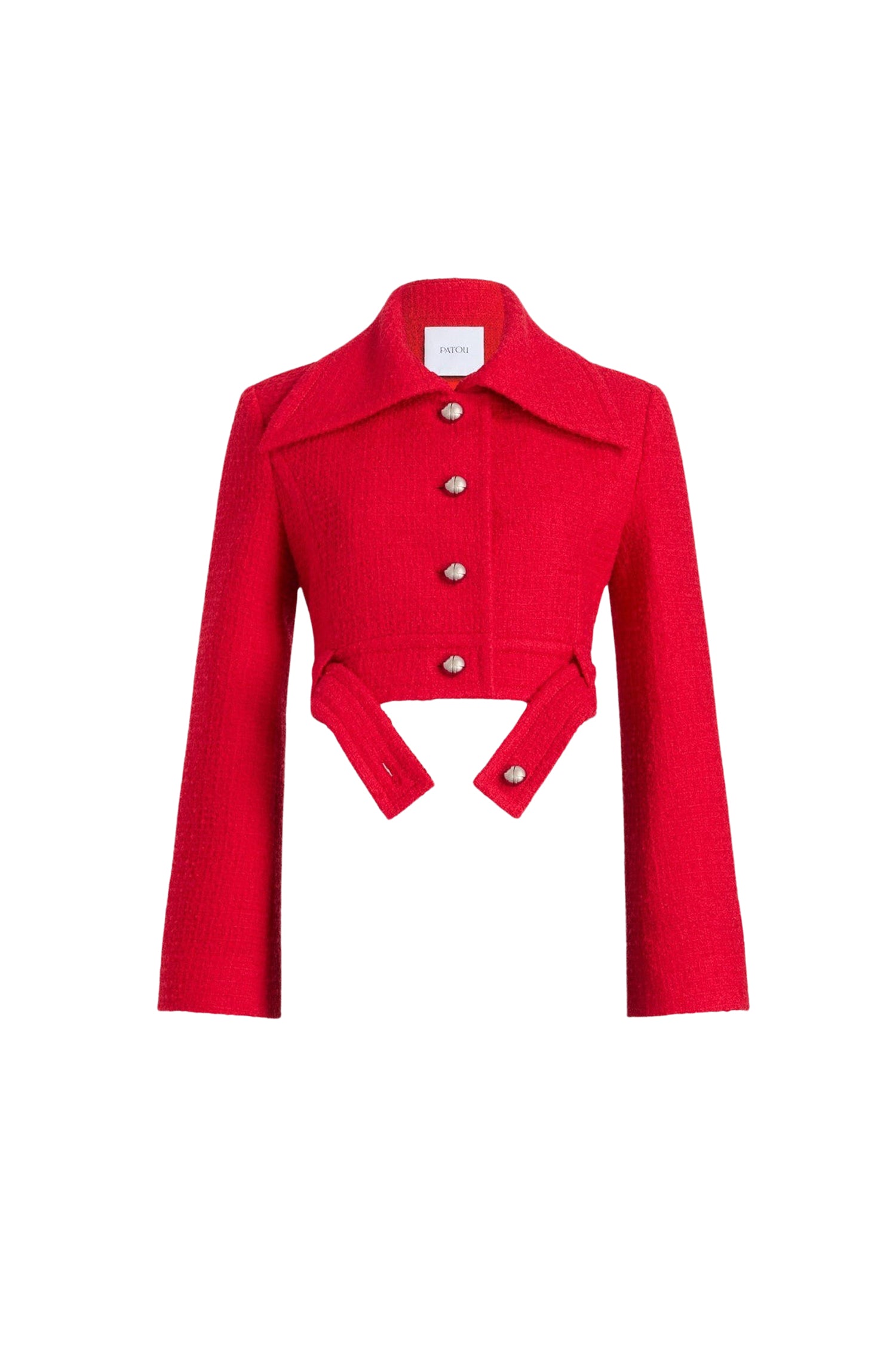 Veste courte ceinturée en tweed de laine - Rouge Ecarlate