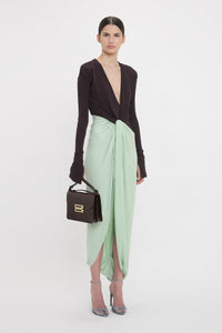 Long Sleeve Knot Detail Jersey Gown - Ebony / Jade