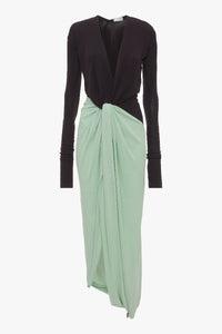 Long Sleeve Knot Detail Jersey Gown - Ebony / Jade
