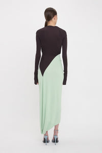 Long Sleeve Knot Detail Jersey Gown - Ebony / Jade