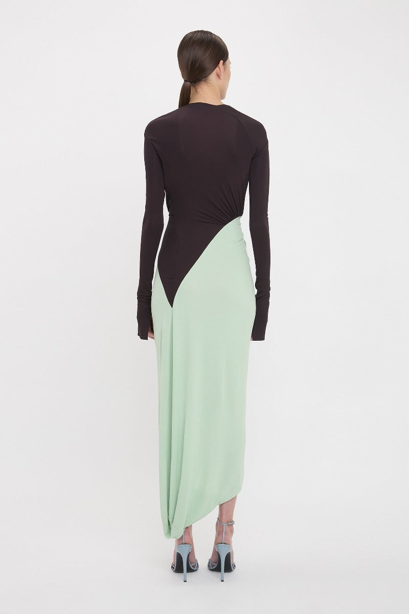 Long Sleeve Knot Detail Jersey Gown - Ebony / Jade