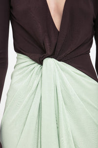 Long Sleeve Knot Detail Jersey Gown - Ebony / Jade