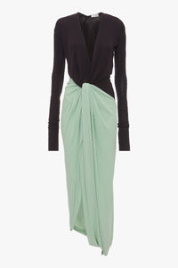 Long Sleeve Knot Detail Jersey Gown - Ebony / Jade