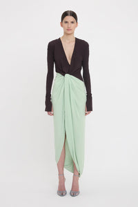 Long Sleeve Knot Detail Jersey Gown - Ebony / Jade