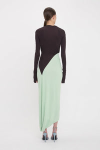 Long Sleeve Knot Detail Jersey Gown - Ebony / Jade