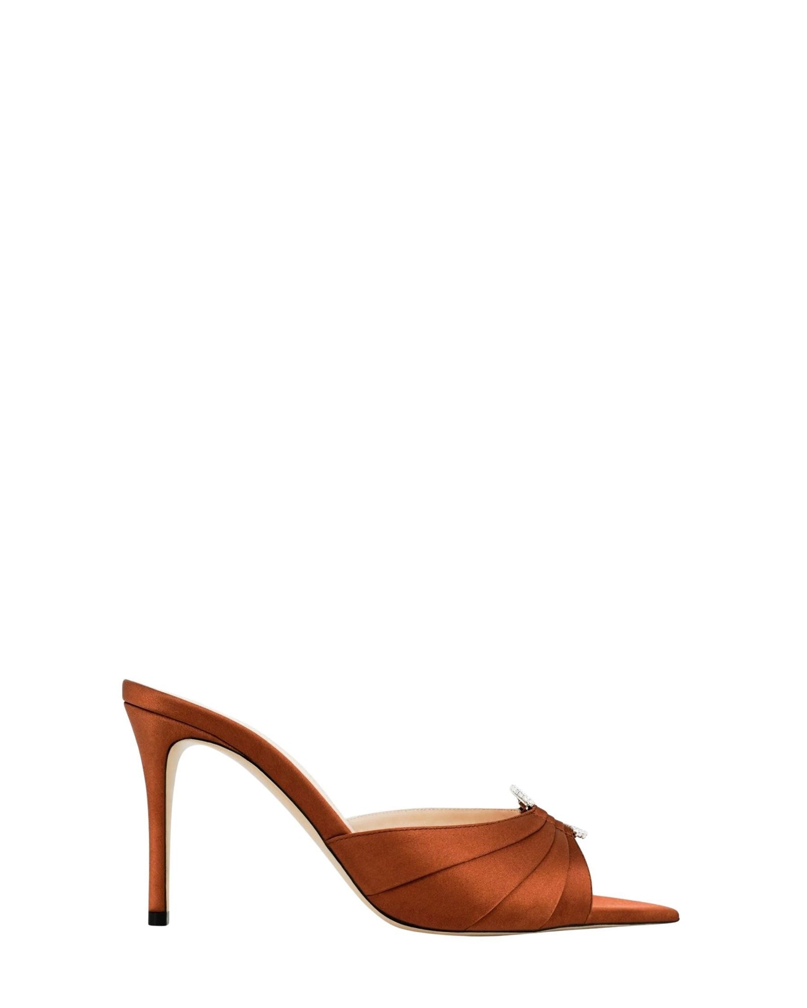 Mules Janis 85 avec cristaux en satin - Brown