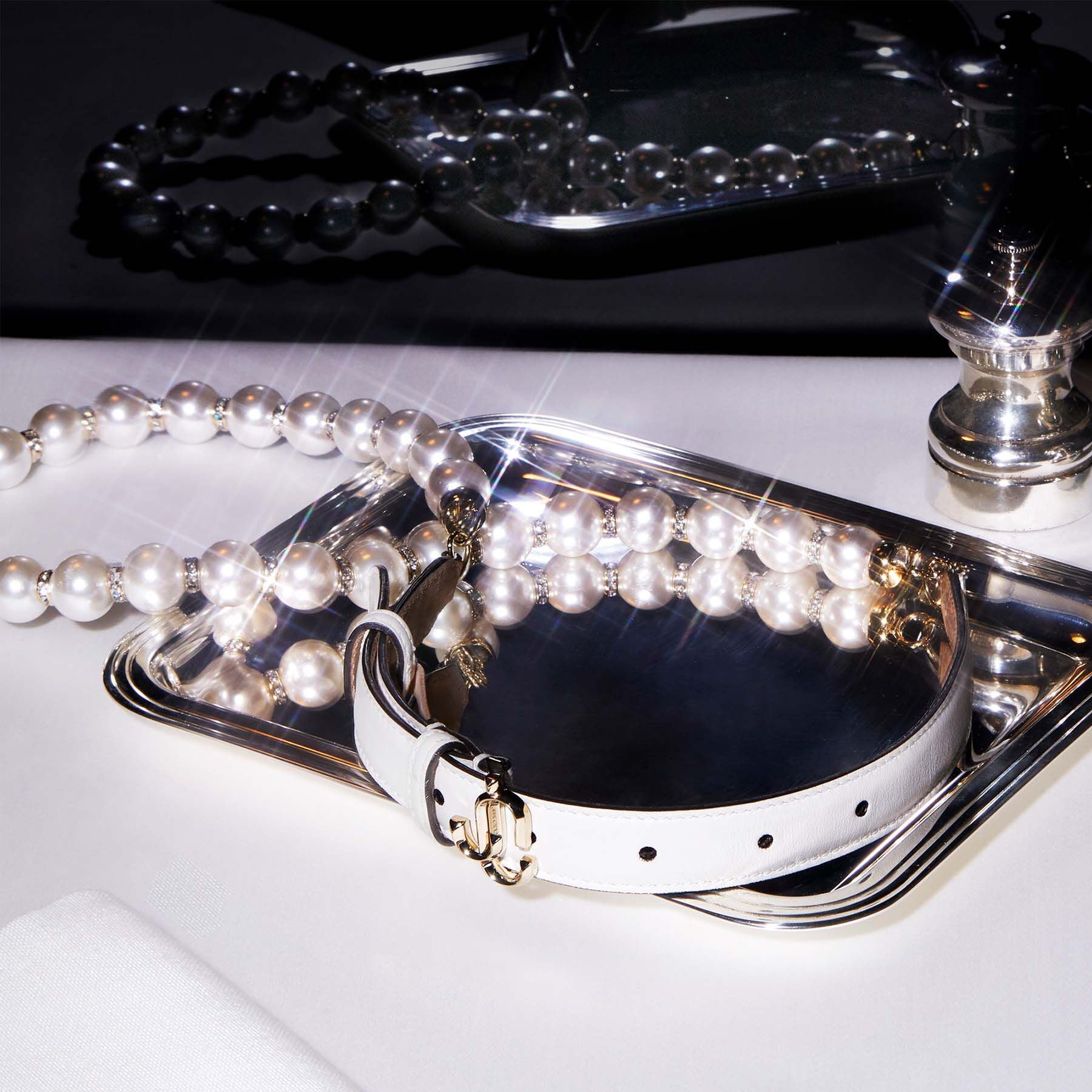 Ceinture JC-Chain en cuir avec perles et logo - Latte & Light Gold