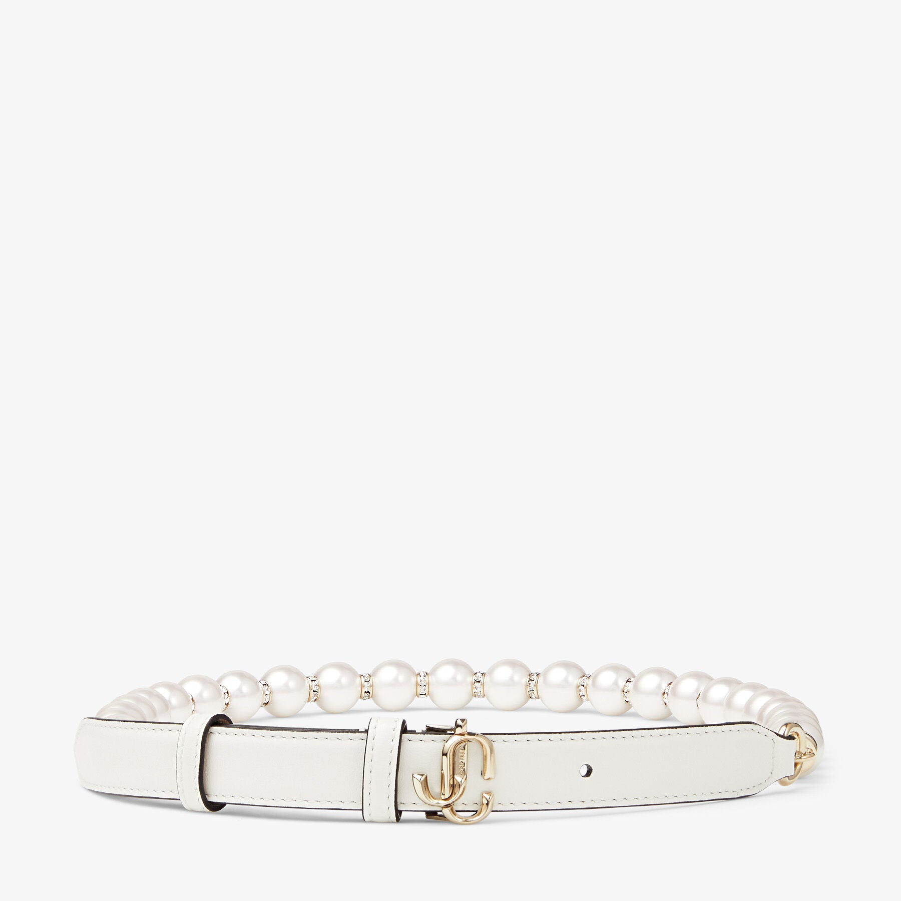 Ceinture JC-Chain en cuir avec perles et logo - Latte & Light Gold