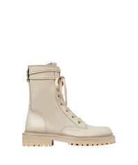 Bottines JC en cuir à style combat avec shearling - Light Sand