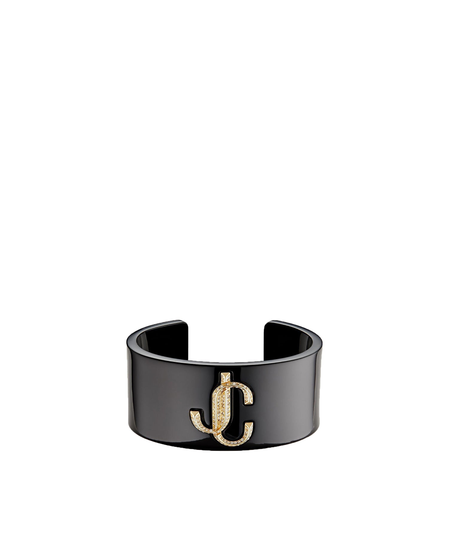 Acrylic cuff bracelet with logo - Black & Crystal