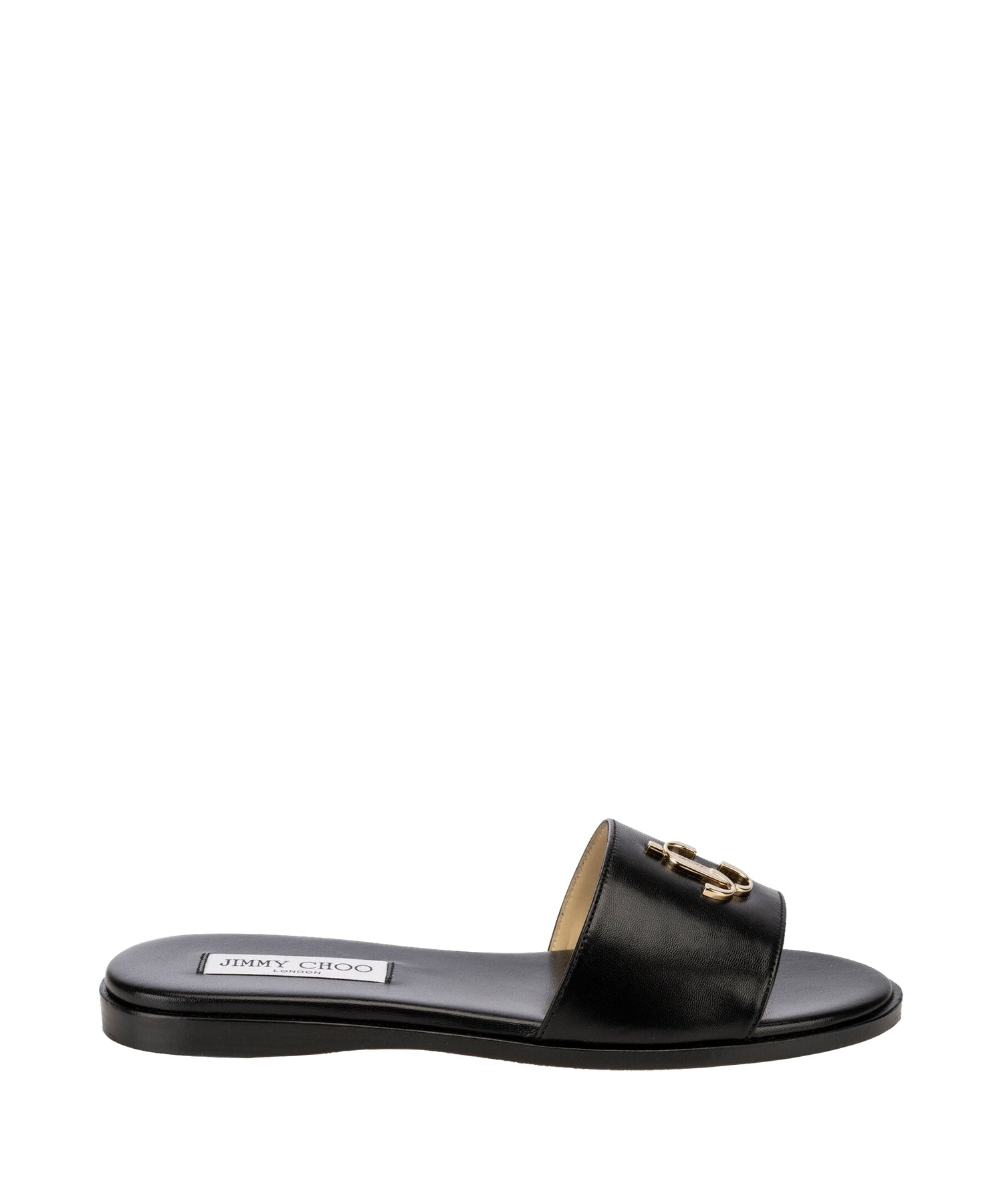 Sandales JC plates avec emblème JC en cuir embossé - Black