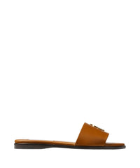 Sandales JC plates avec emblème JC en cuir - Tan