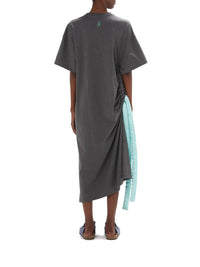 Robe à manches courtes cravate en satin - Dark Grey Melange
