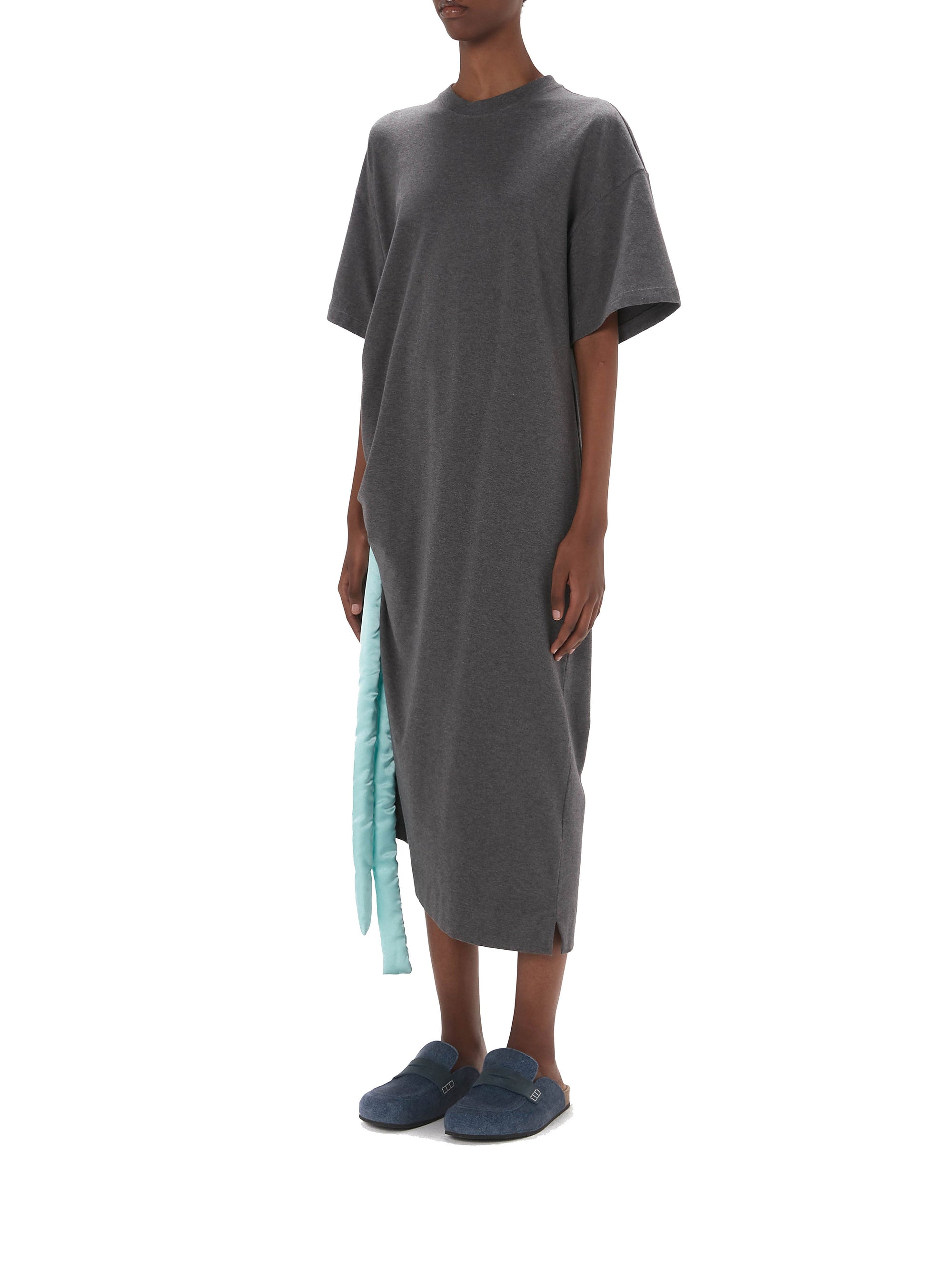 Robe à manches courtes cravate en satin - Dark Grey Melange