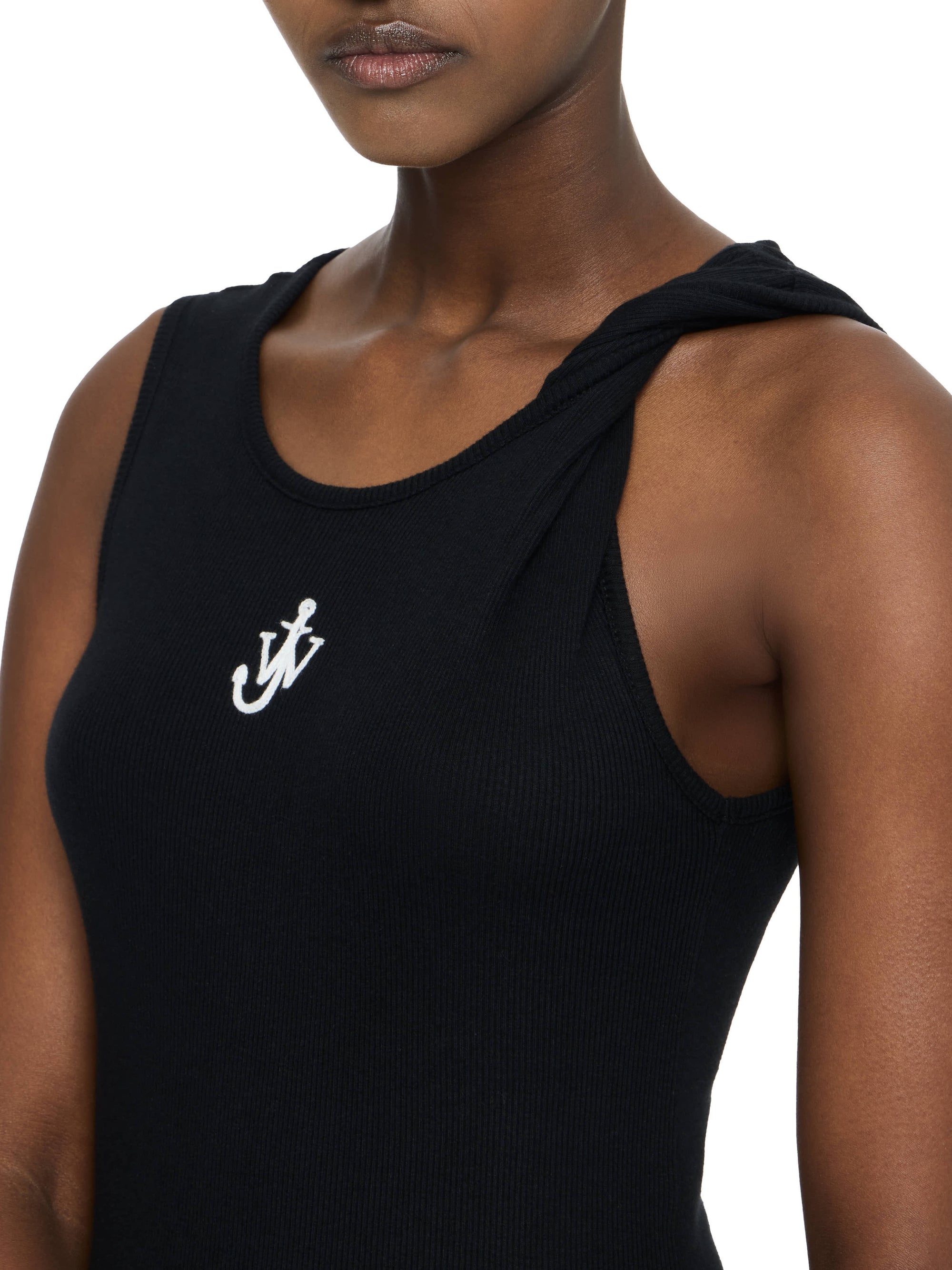 Robe À Bretelles Torsadées Avec Broderie Ancres - Black