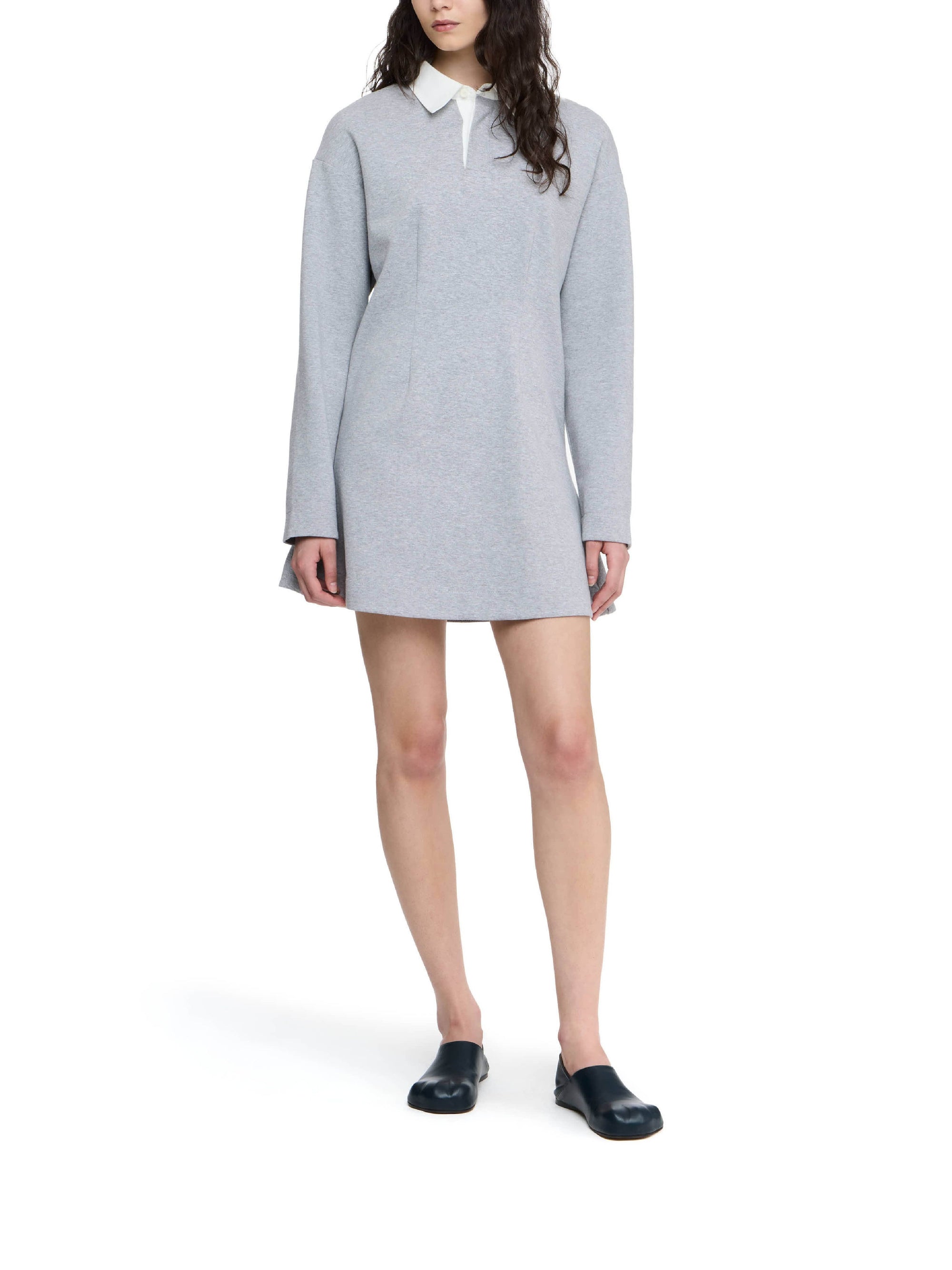 Robe polo courte à manches longues - Mid Grey Melange