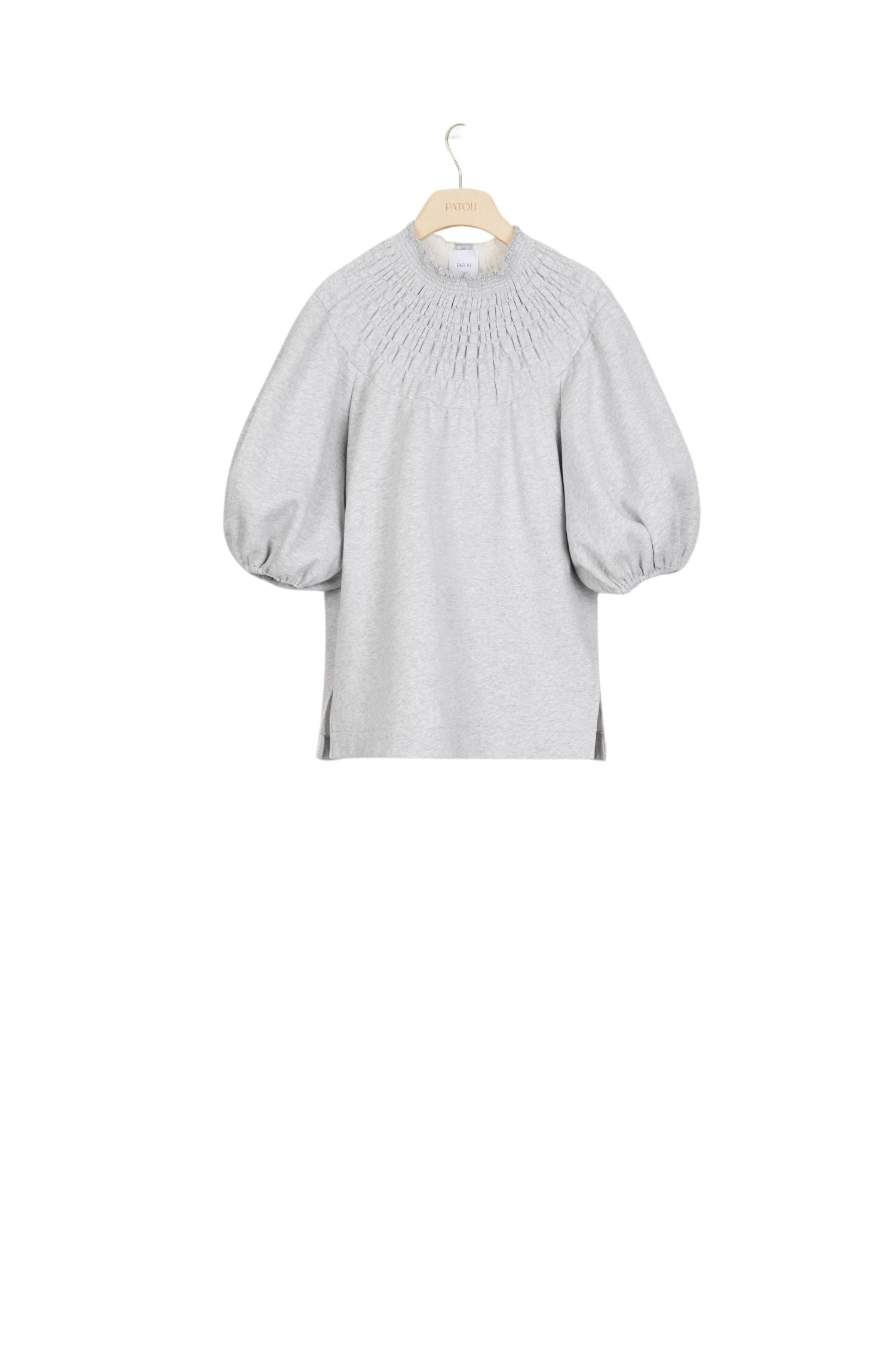 Sweat à col smocké en coton - Gris