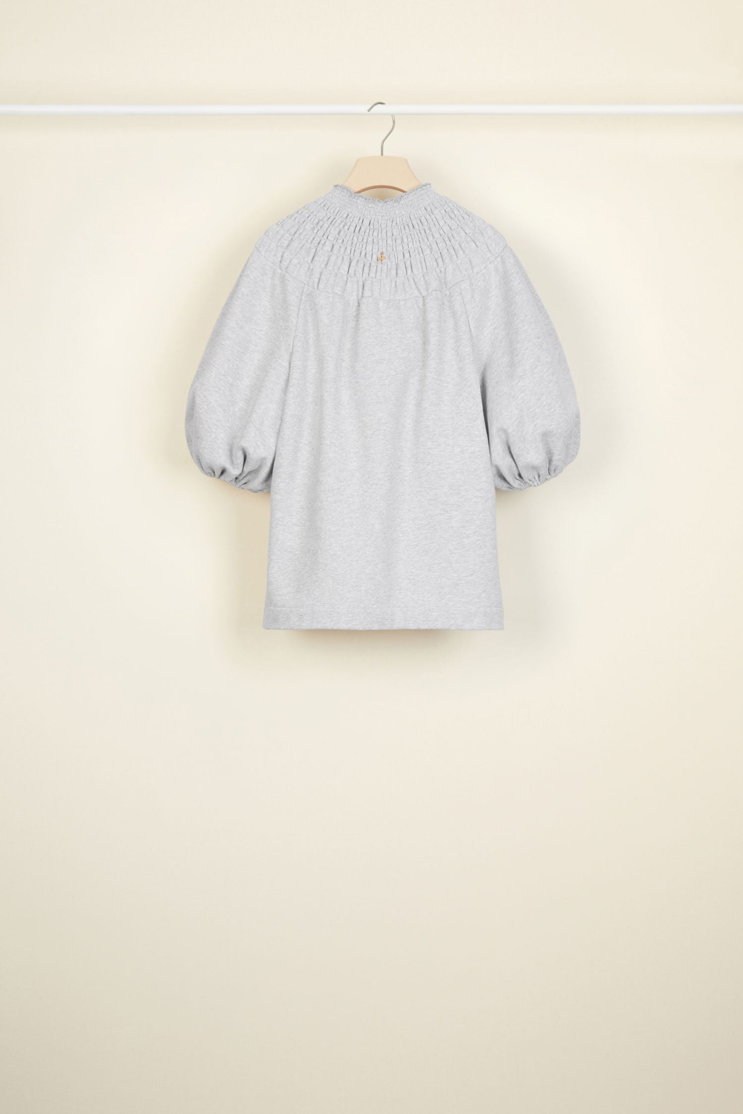 Sweat en coton à col smocké - Gris