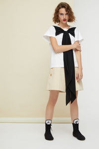 Cotton bow T-shirt - Black and White