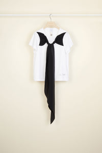 Cotton bow T-shirt - Black and White