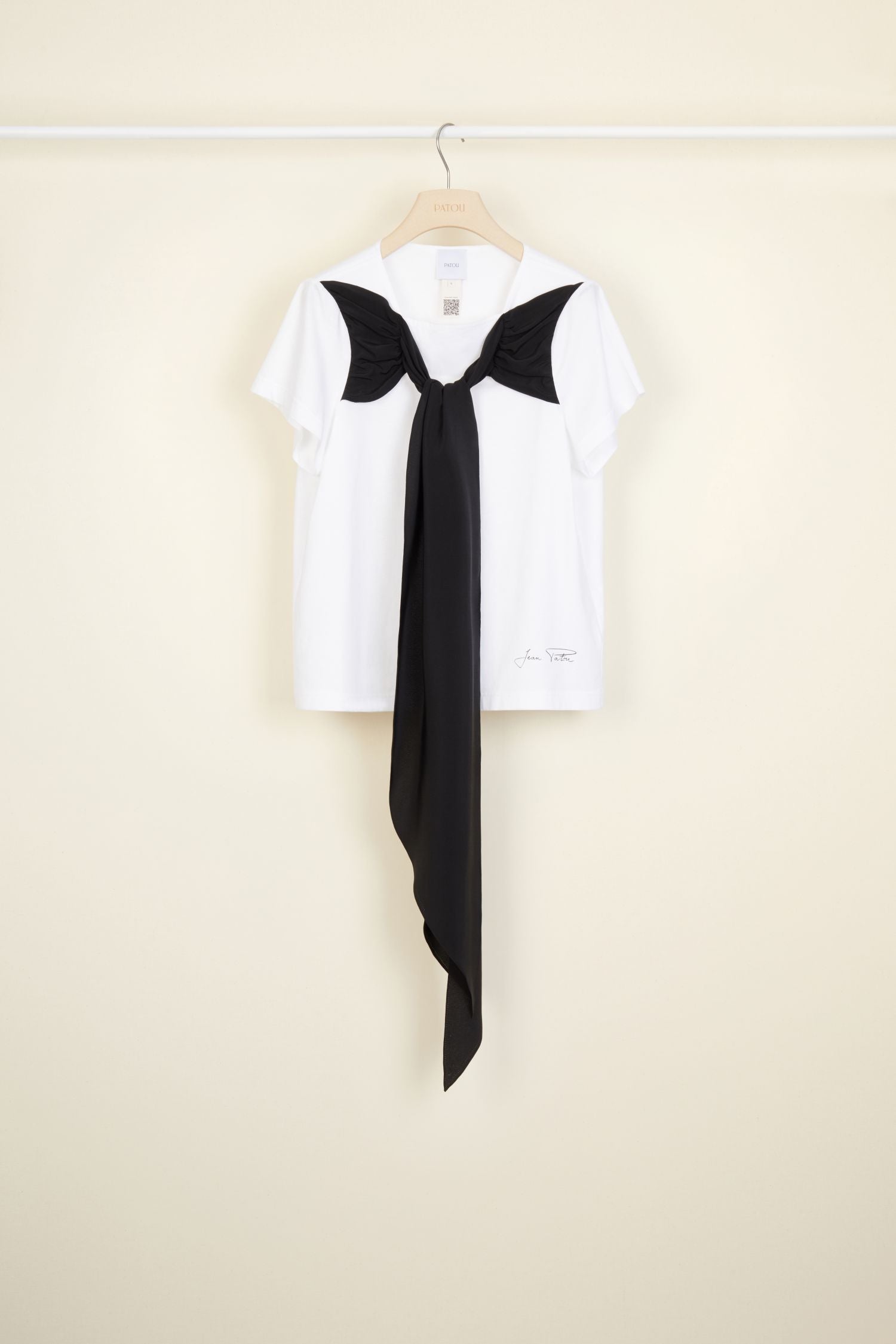 Cotton bow T-shirt - Black and White