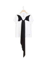 Cotton bow T-shirt - Black and White
