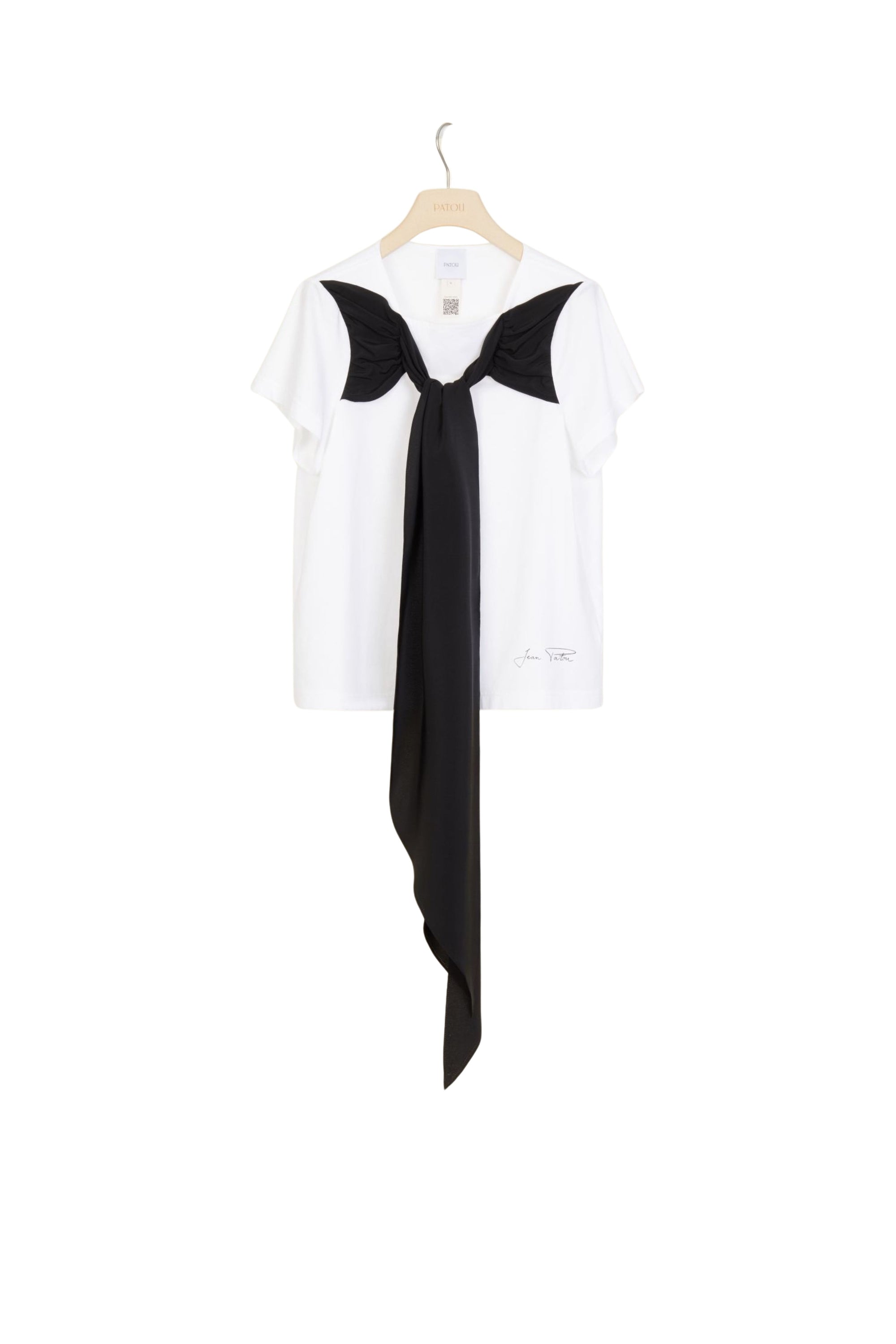 Cotton bow T-shirt - Black and White