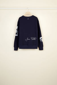 Oversized printed cotton sweatshirt - Navy blue