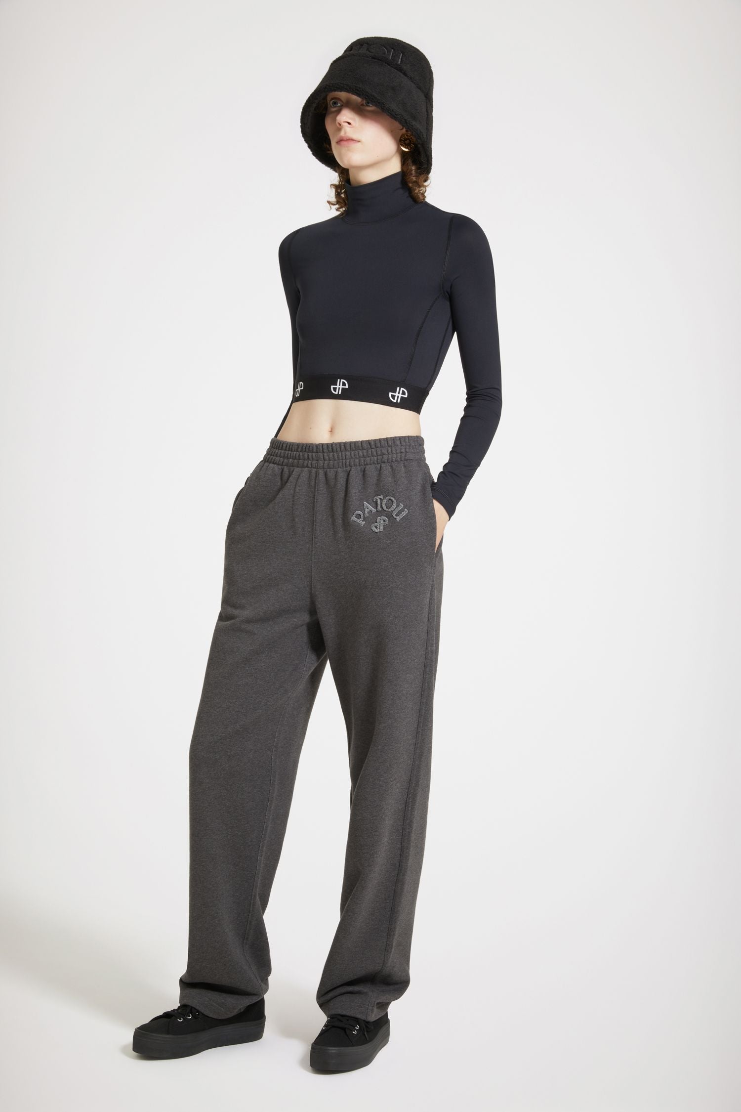 Pantalon de jogging à broderie bouclette en coton bio - Gris Graphite