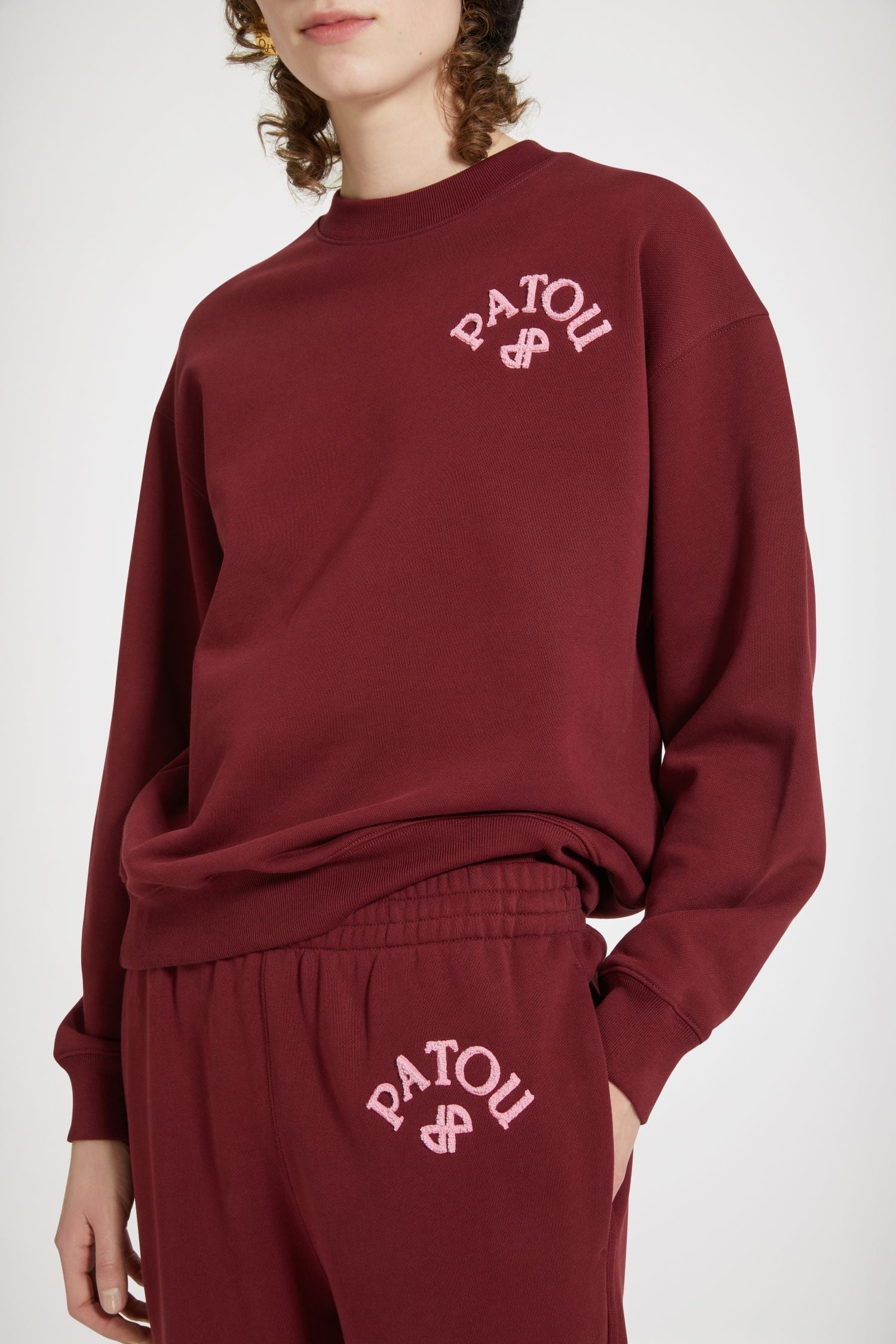 Sweatshirt Patou à broderie bouclette en coton bio - Rouge Rubis