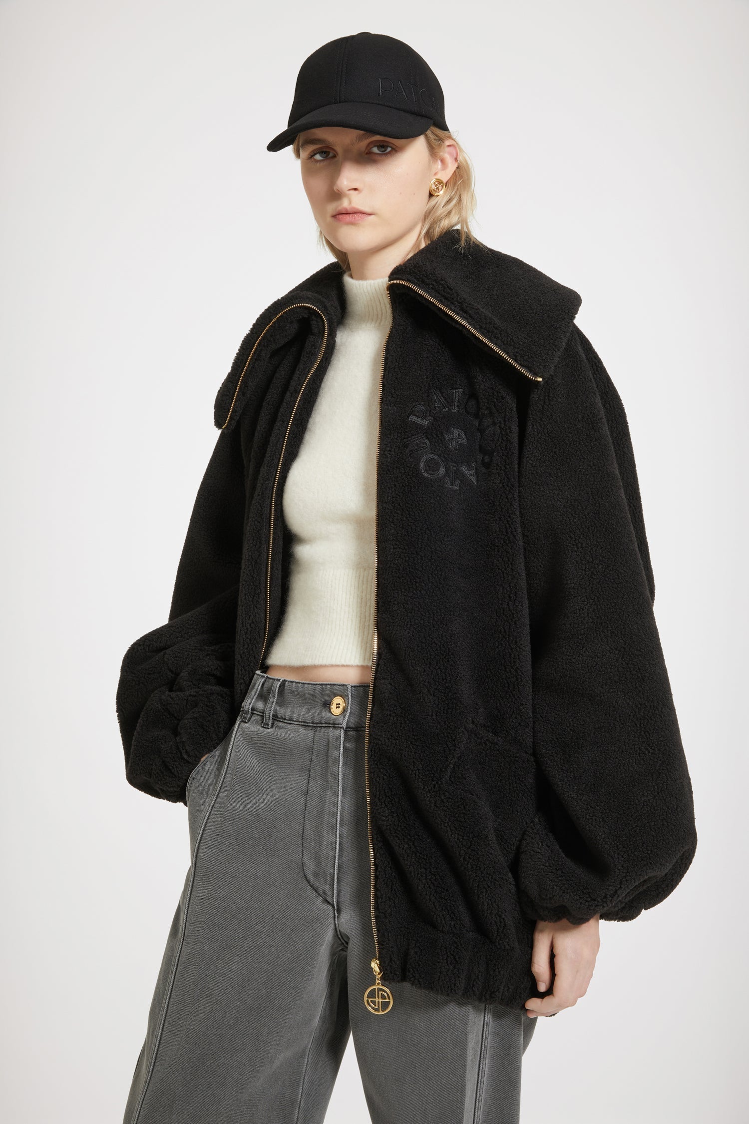 Bomber en faux shearling recyclé - Noir