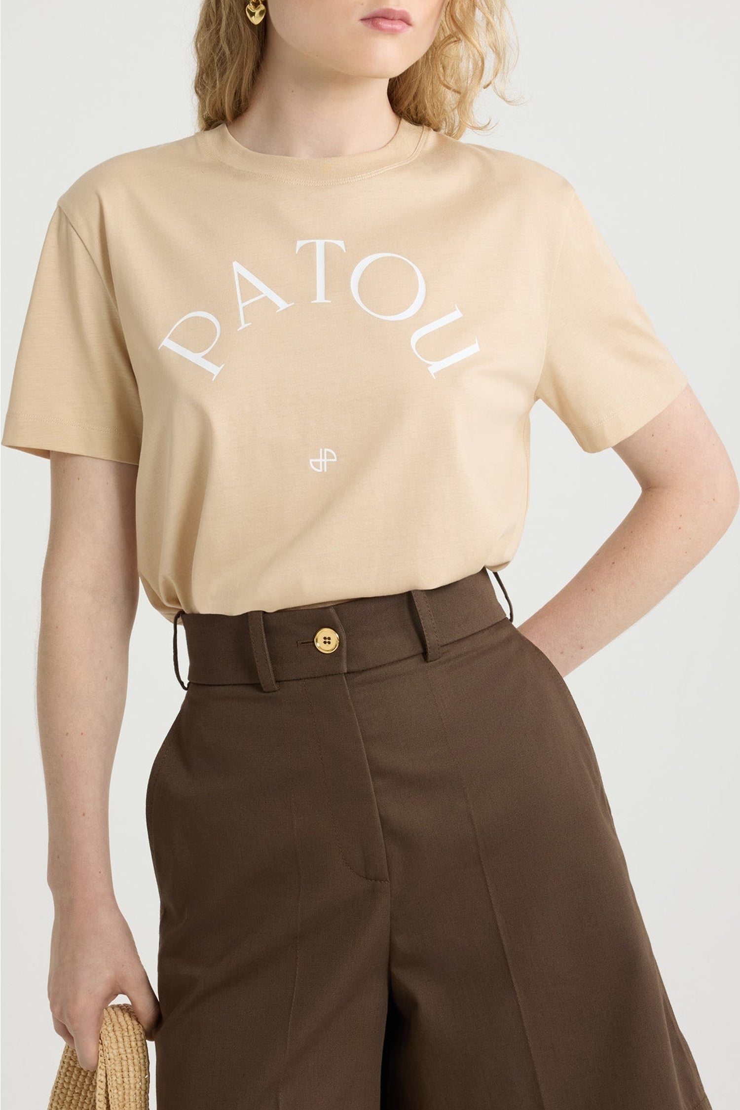 Patou logo T-shirt and JP monogram in cotton - Praline