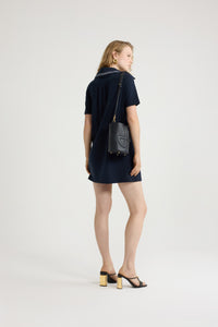 Navy Black / Robe polo courte à monogramme JP brodé en coton bio piqué