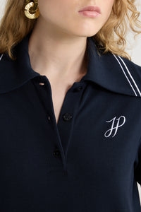 Navy Black / Robe polo courte à monogramme JP brodé en coton bio piqué