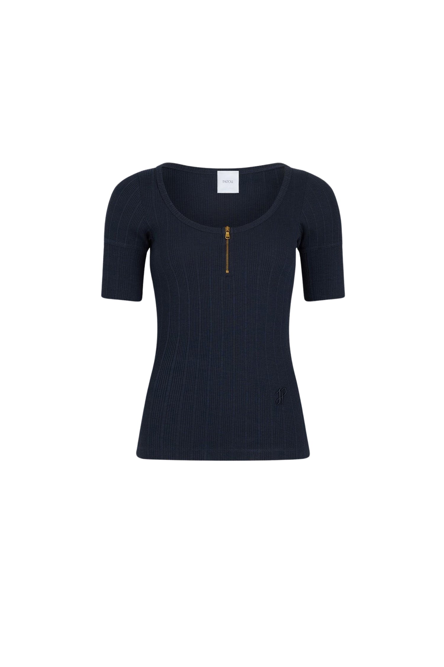 T-shirt côtelé à col rond - Bleu Marine