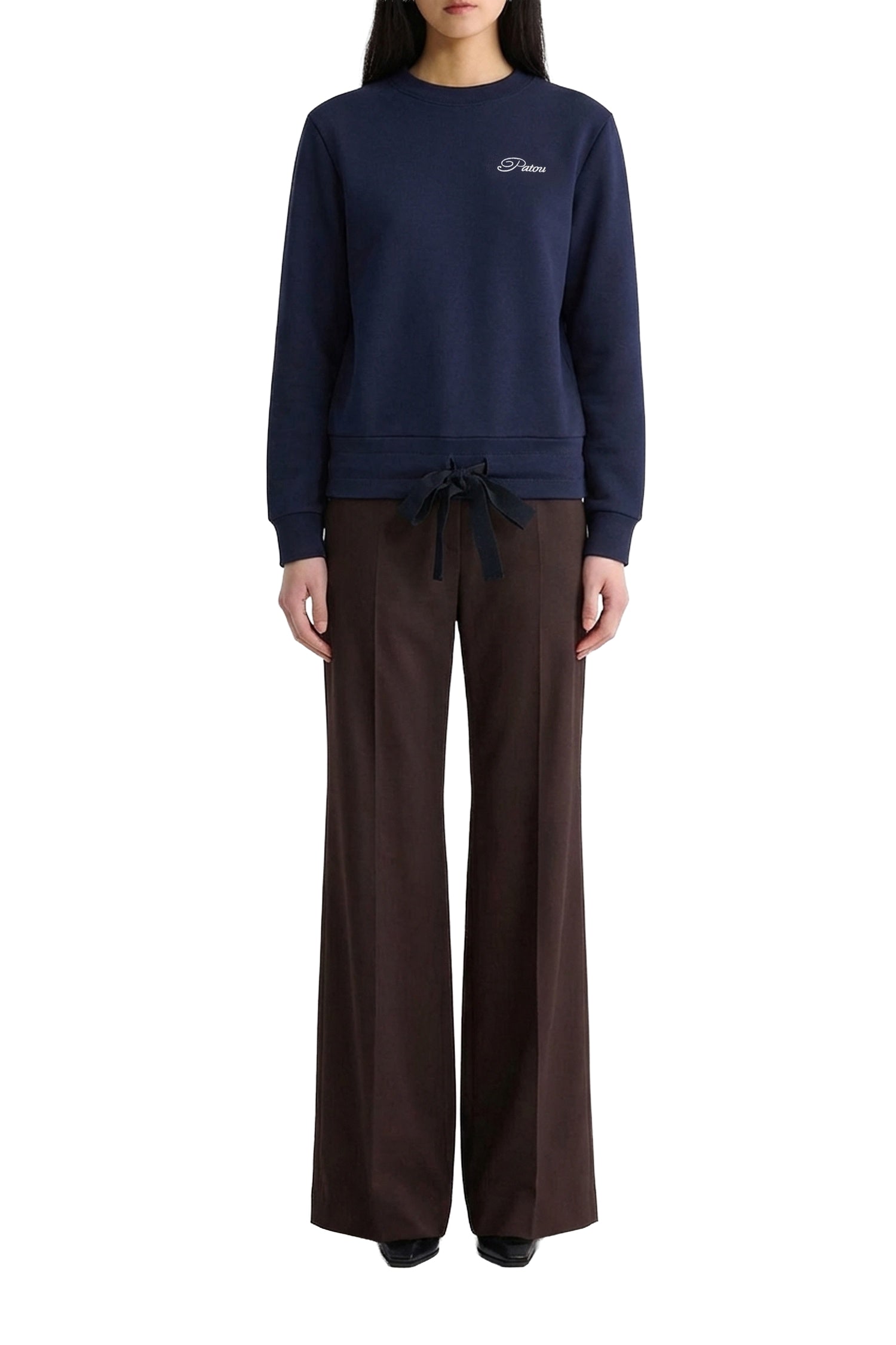 Sweatshirt à logo Patou brodé en coton - Bleu Marine
