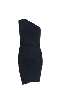 Navy Black / Robe asymétrique en coton bio stretch