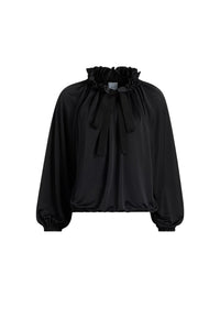 Blouse satinée à manches chauve-souris - Noir
