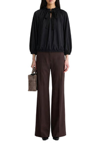Blouse satinée à manches chauve-souris - Noir