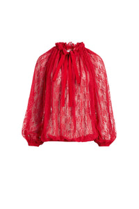 Blouse à manches chauve-souris en dentelle - Rouge Babylone
