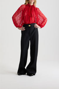 Blouse à manches chauve-souris en dentelle - Rouge Babylone