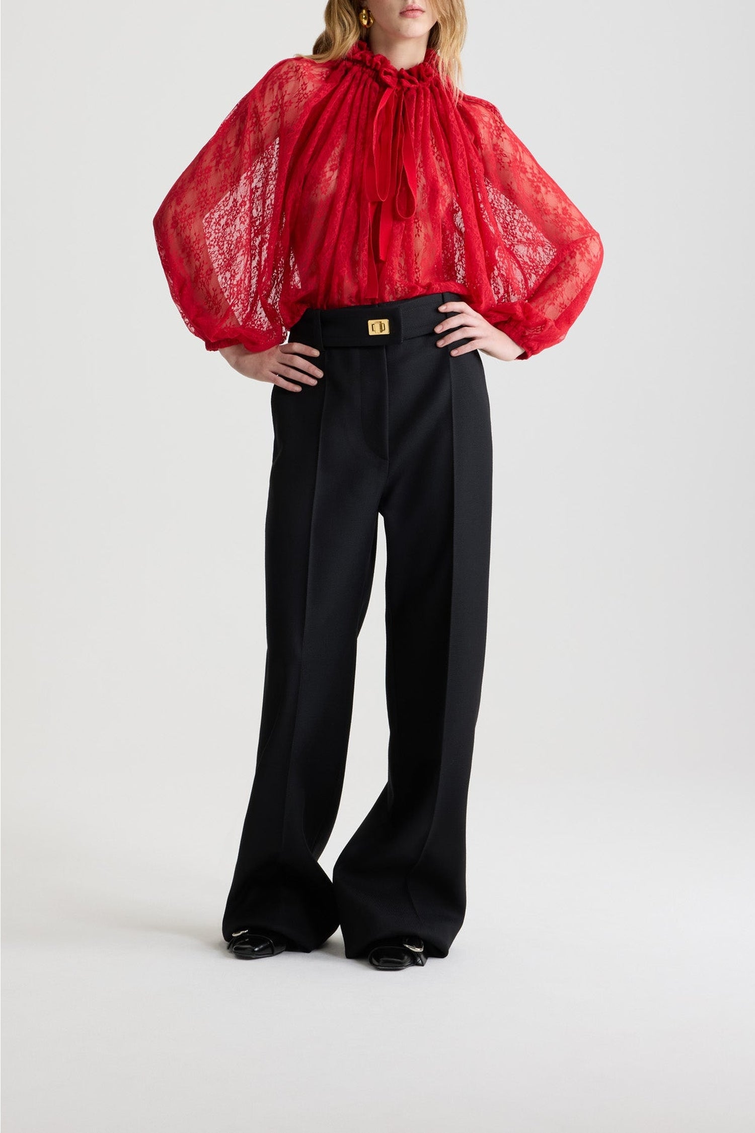 Blouse à manches chauve-souris en dentelle - Rouge Babylone