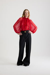 Babylone Red / Haut iconique à coulisse en jersey dentelle