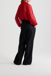 Blouse à manches chauve-souris en dentelle - Rouge Babylone