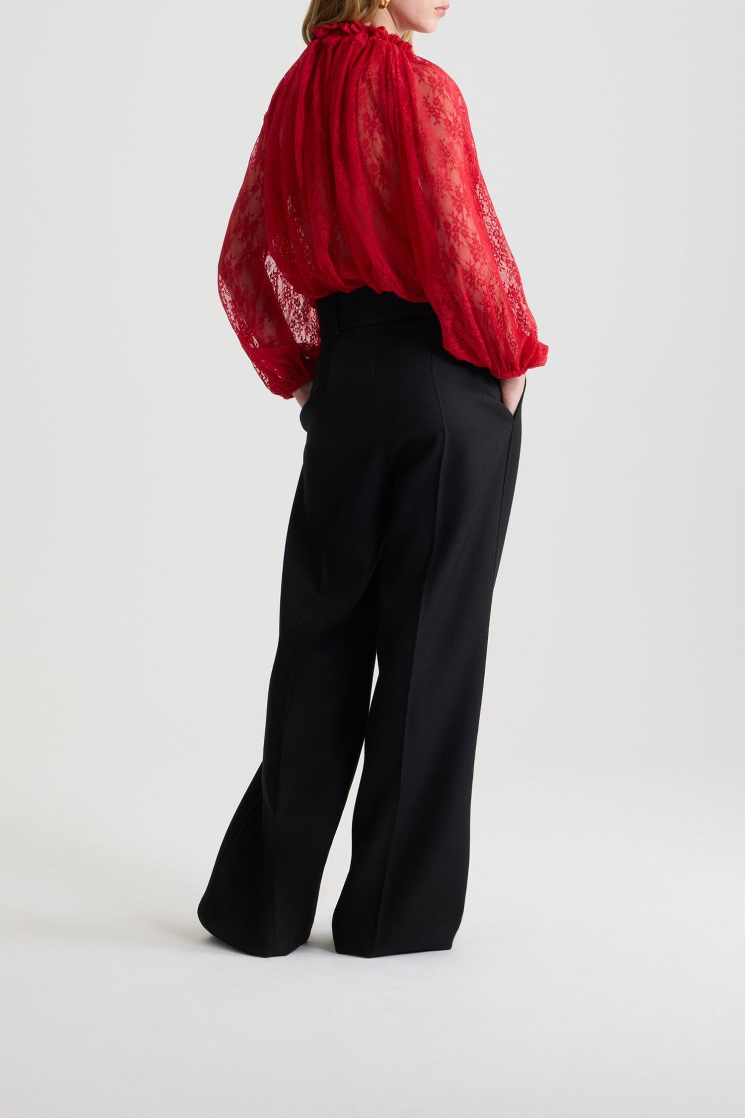 Blouse à manches chauve-souris en dentelle - Rouge Babylone