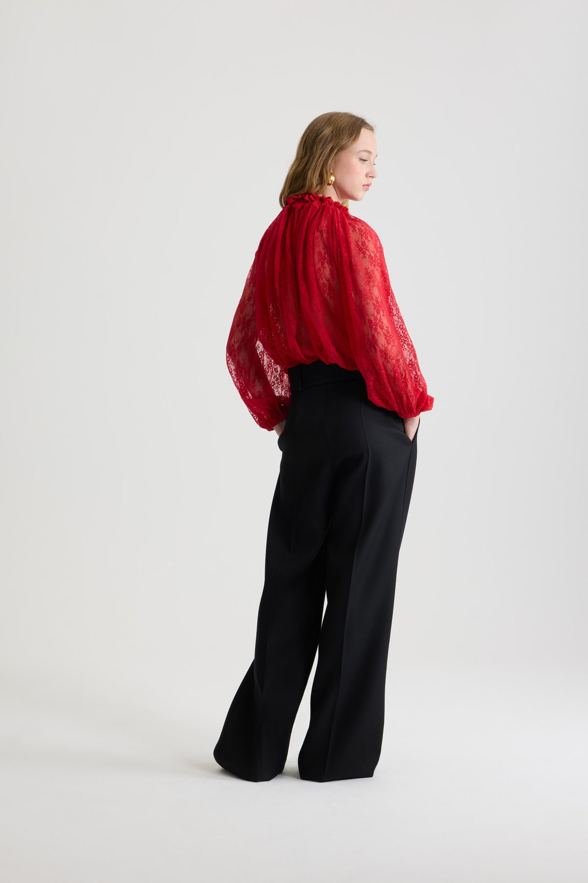 Babylone Red / Haut iconique à coulisse en jersey dentelle