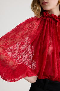 Blouse à manches chauve-souris en dentelle - Rouge Babylone