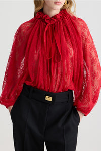 Blouse à manches chauve-souris en dentelle - Rouge Babylone