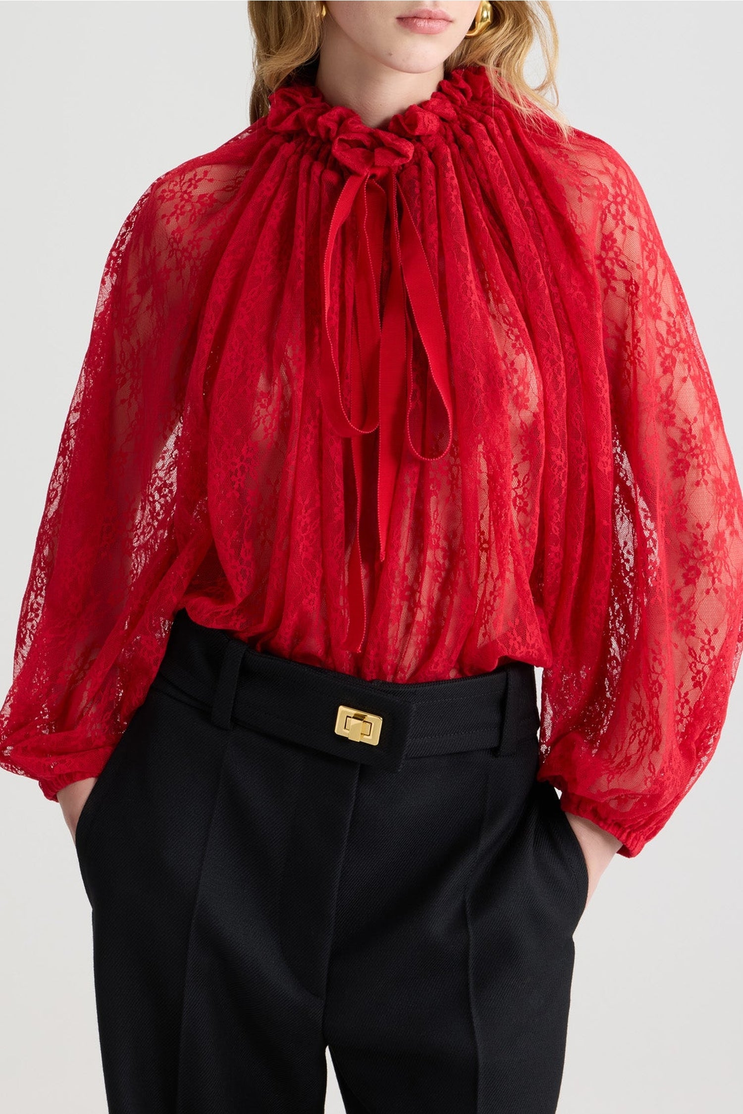 Blouse à manches chauve-souris en dentelle - Rouge Babylone