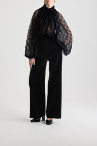 Blouse à manches chauve-souris en dentelle - Noir